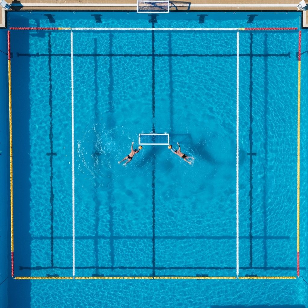 Vízilabda medence felülről a vonalakkal